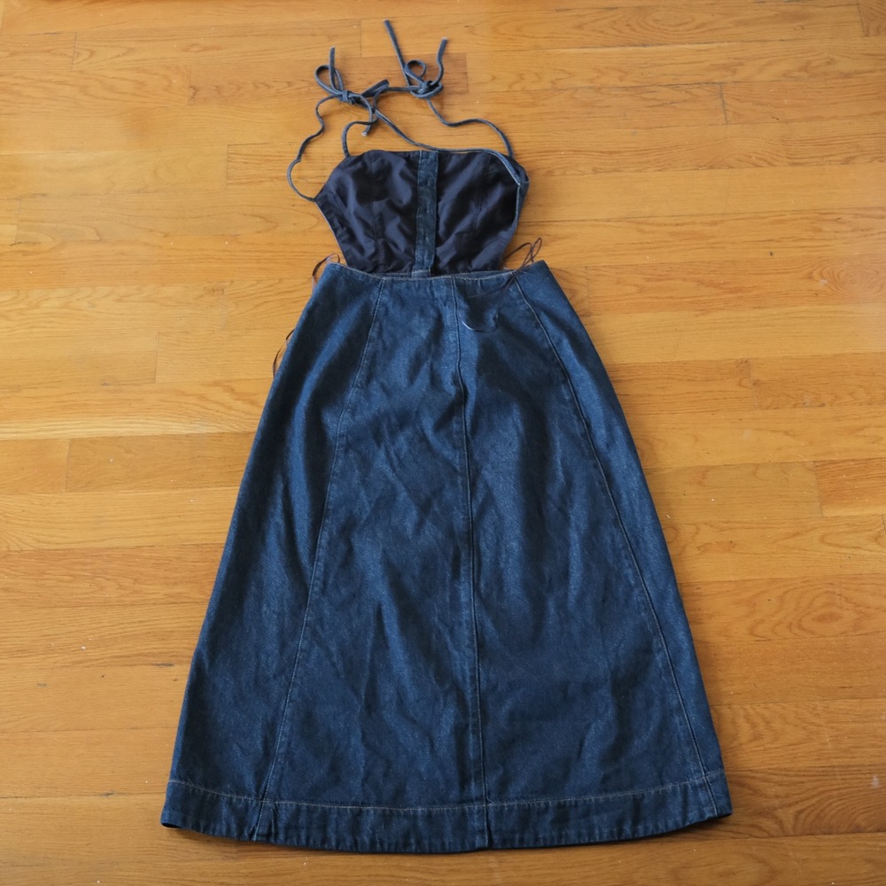 Reformation Manon Denim Midi Dress Women Blue Cutout Button Front 2 Boho 1319334 - Picture 8 of 10